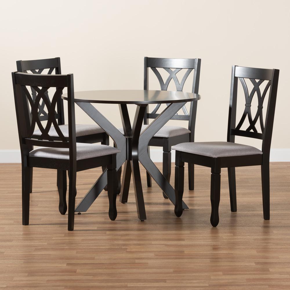 Maya Modern Grey Fabric and Espresso Brown Finished Wood 5-Piece Dining Set. Picture 19