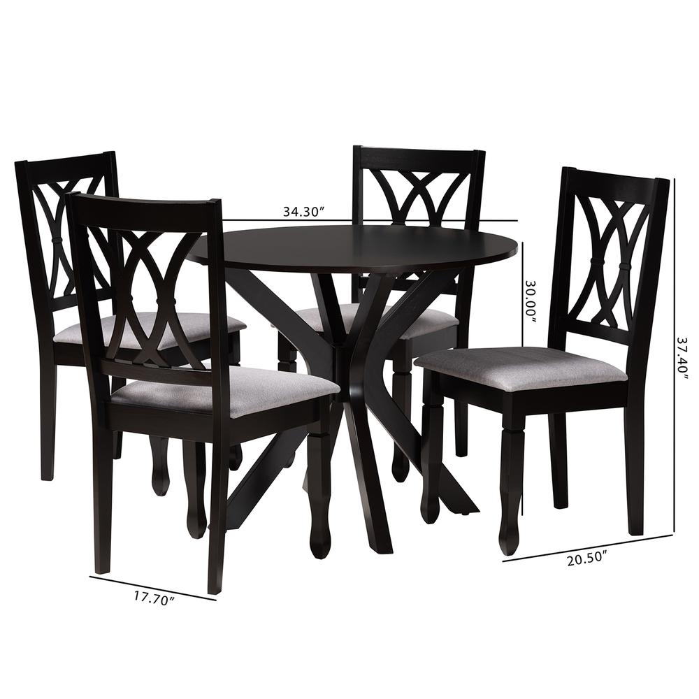 Maya Modern Grey Fabric and Espresso Brown Finished Wood 5-Piece Dining Set. Picture 20