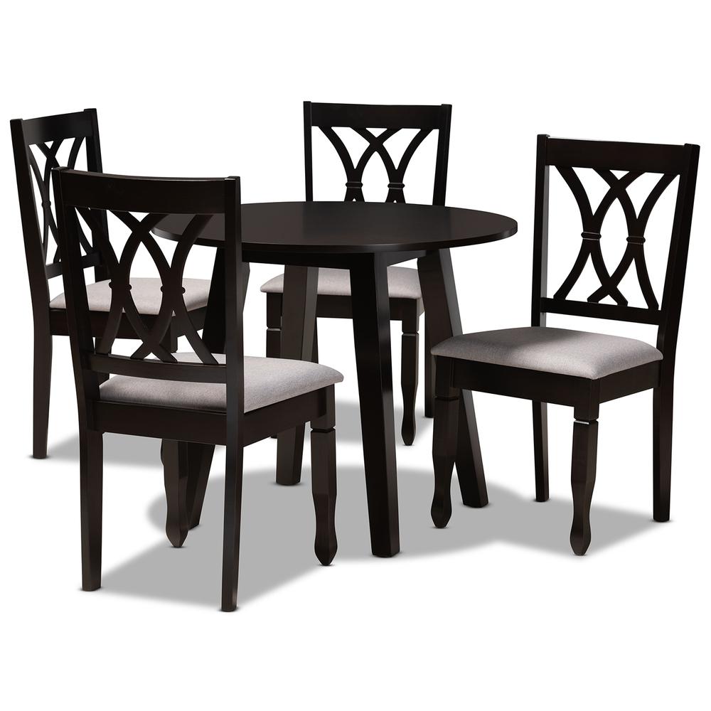 Grey Fabric Upholstered and Dark Brown Finished Wood 5-Piece Dining Set. Picture 10