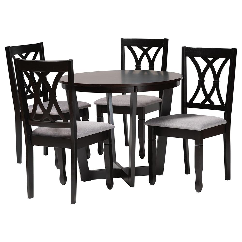 Aggie Modern Grey Fabric and Dark Brown Finished Wood 5-Piece Dining Set. Picture 11