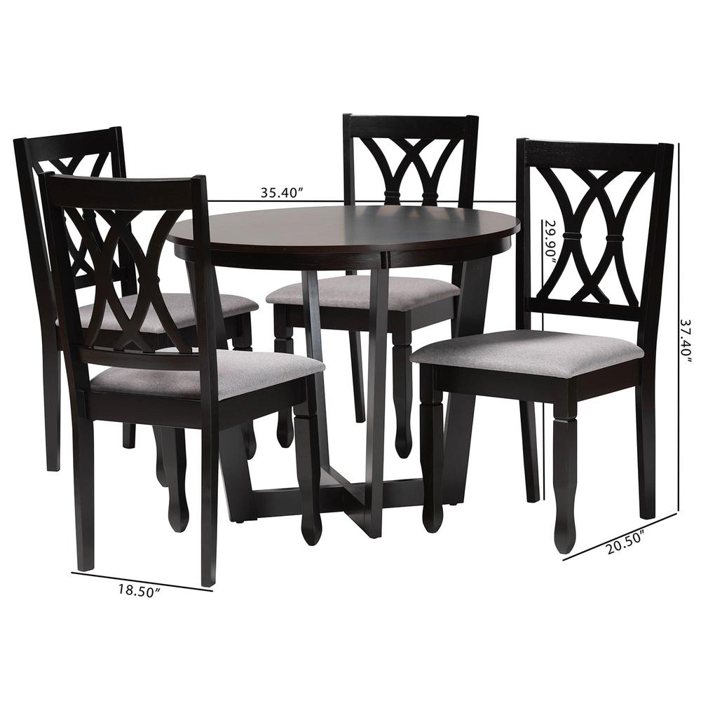 Aggie Modern Grey Fabric and Dark Brown Finished Wood 5-Piece Dining Set. Picture 20