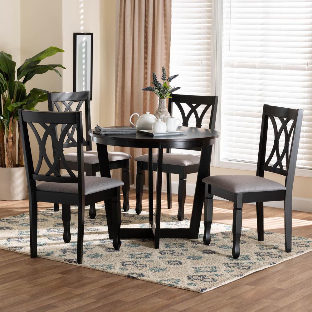 Aggie Modern Grey Fabric and Dark Brown Finished Wood 5-Piece Dining Set. Picture 18