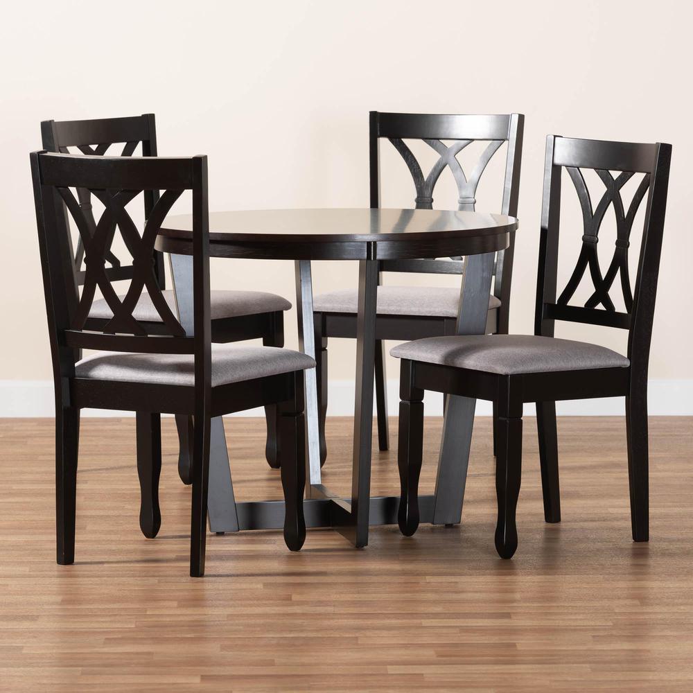 Aggie Modern Grey Fabric and Dark Brown Finished Wood 5-Piece Dining Set. Picture 19
