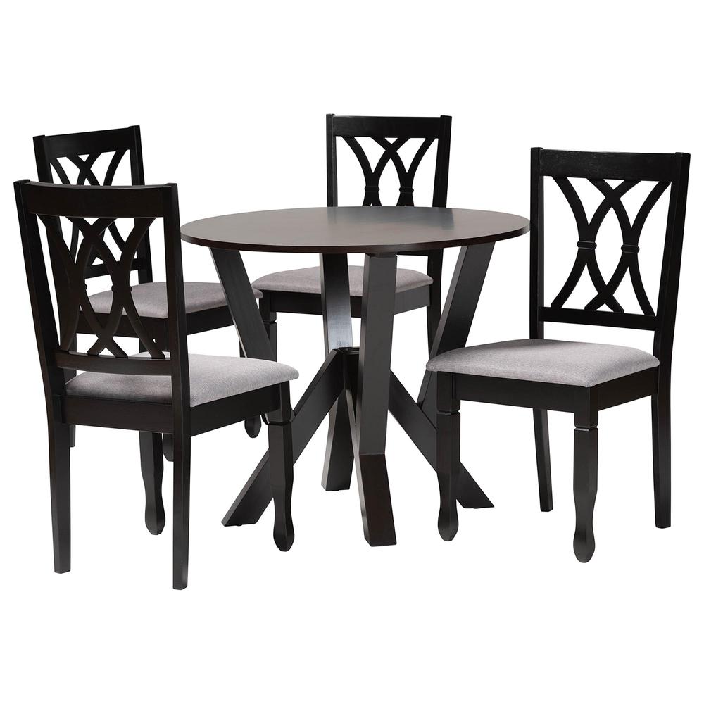 Irene Modern Grey Fabric and Dark Brown Finished Wood 5-Piece Dining Set. Picture 11