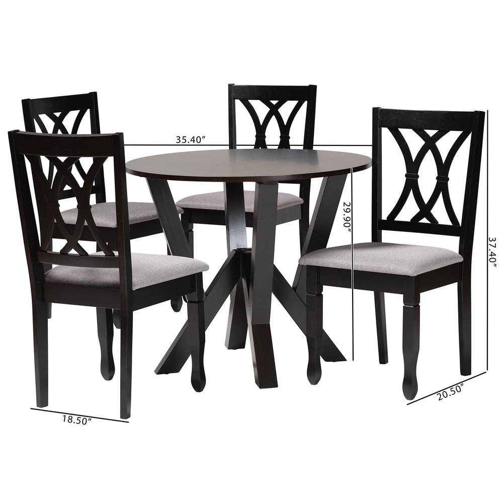 Irene Modern Grey Fabric and Dark Brown Finished Wood 5-Piece Dining Set. Picture 20