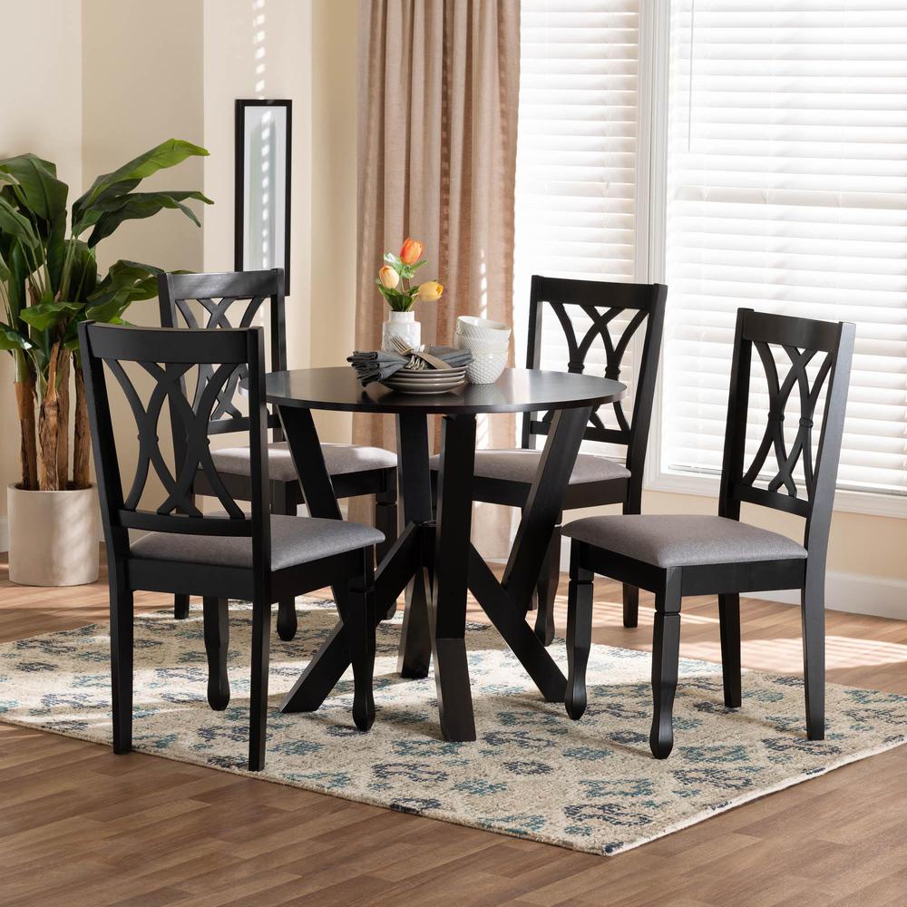 Irene Modern Grey Fabric and Dark Brown Finished Wood 5-Piece Dining Set. Picture 18
