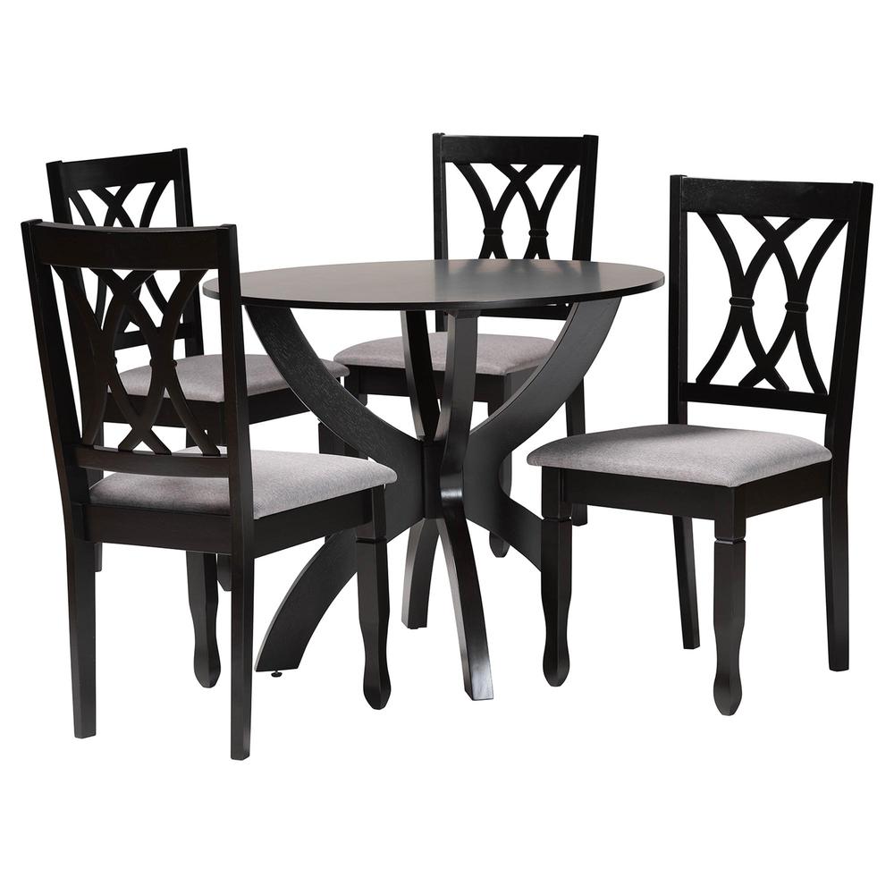 April Modern Grey Fabric and Dark Brown Finished Wood 5-Piece Dining Set. Picture 11