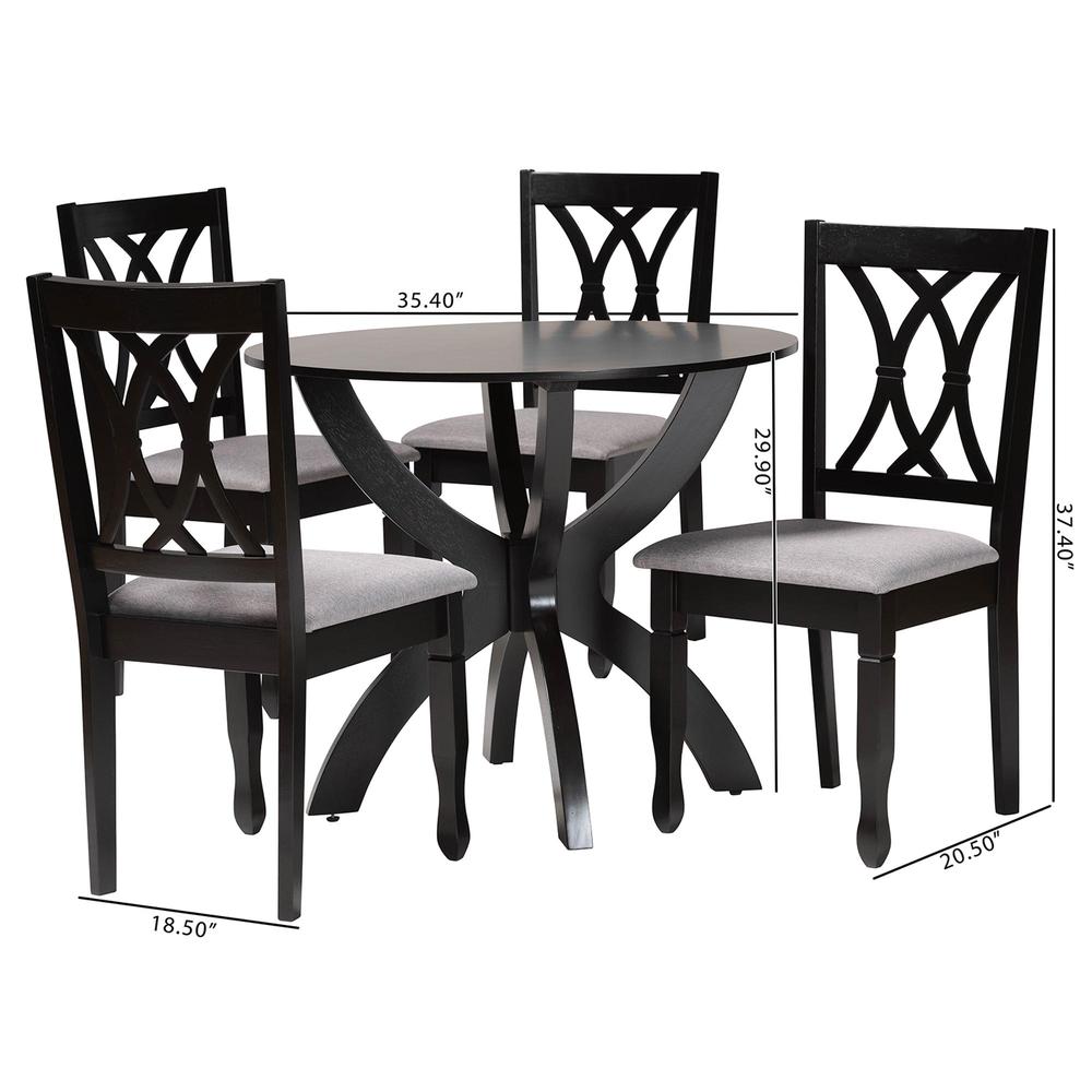 April Modern Grey Fabric and Dark Brown Finished Wood 5-Piece Dining Set. Picture 20