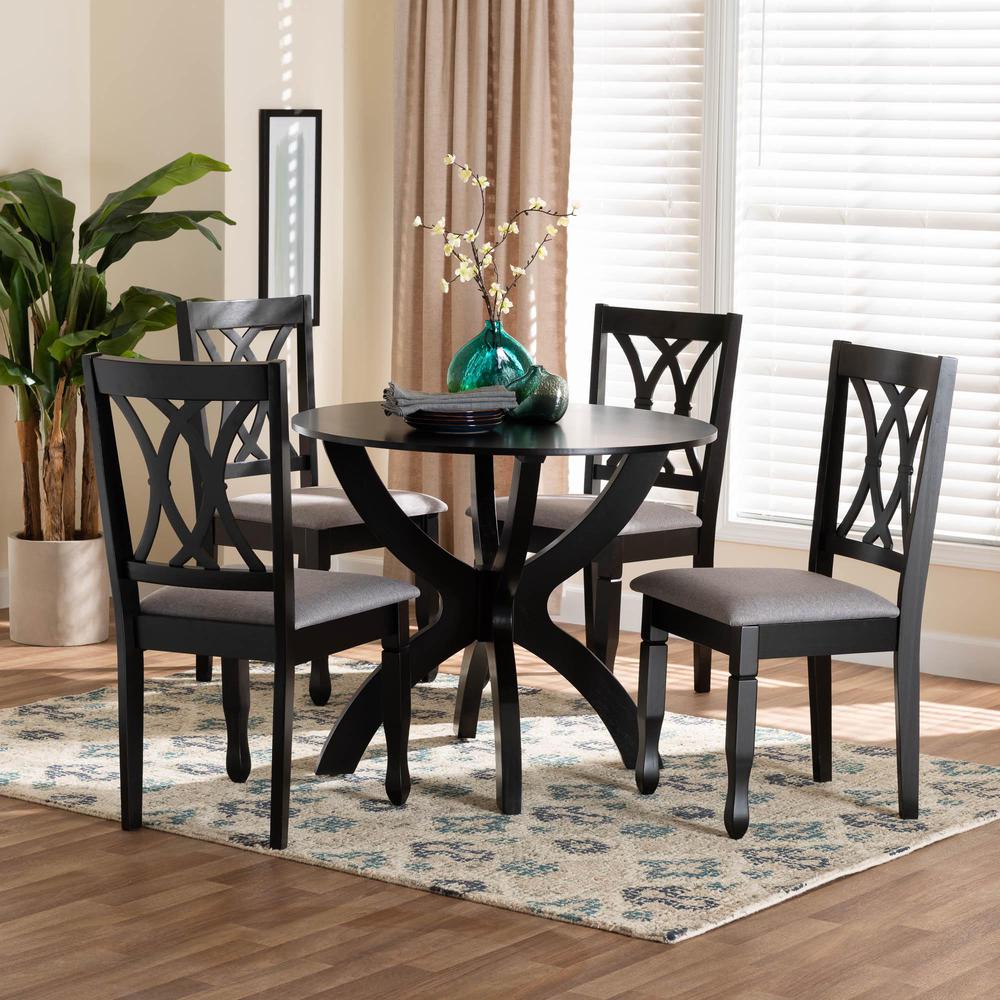 April Modern Grey Fabric and Dark Brown Finished Wood 5-Piece Dining Set. Picture 18