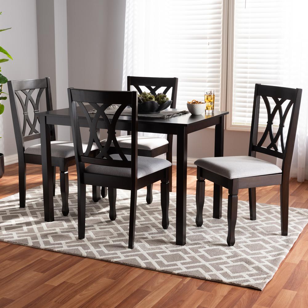 Baxton Studio Reneau Modern and Contemporary Gray Fabric Upholstered Espresso Brown Finished Wood 5-Piece Dining Set. Picture 4