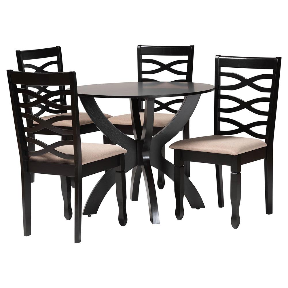 Aspen Modern Sand Fabric and Dark Brown Finished Wood 5-Piece Dining Set. Picture 11