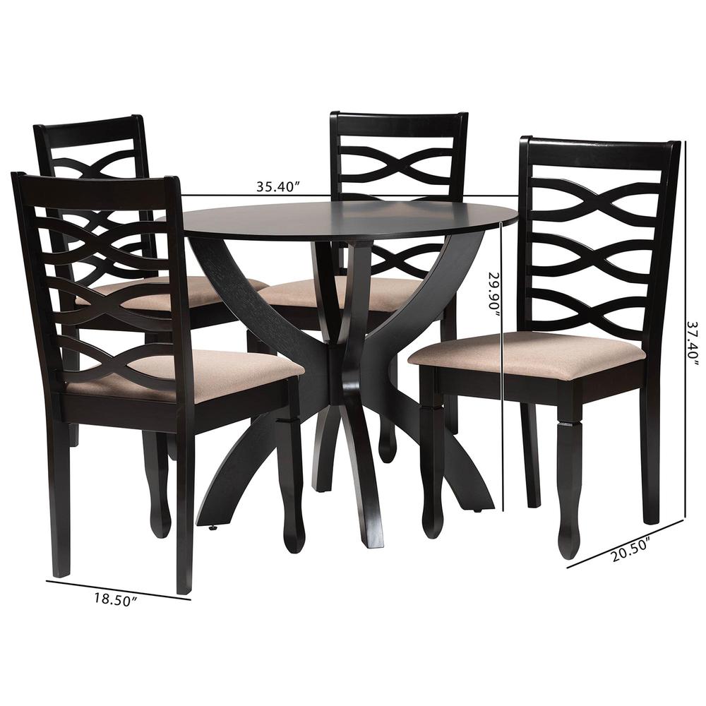 Aspen Modern Sand Fabric and Dark Brown Finished Wood 5-Piece Dining Set. Picture 20