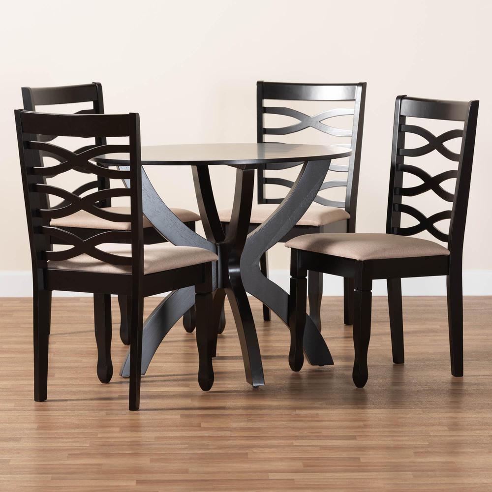 Aspen Modern Sand Fabric and Dark Brown Finished Wood 5-Piece Dining Set. Picture 19