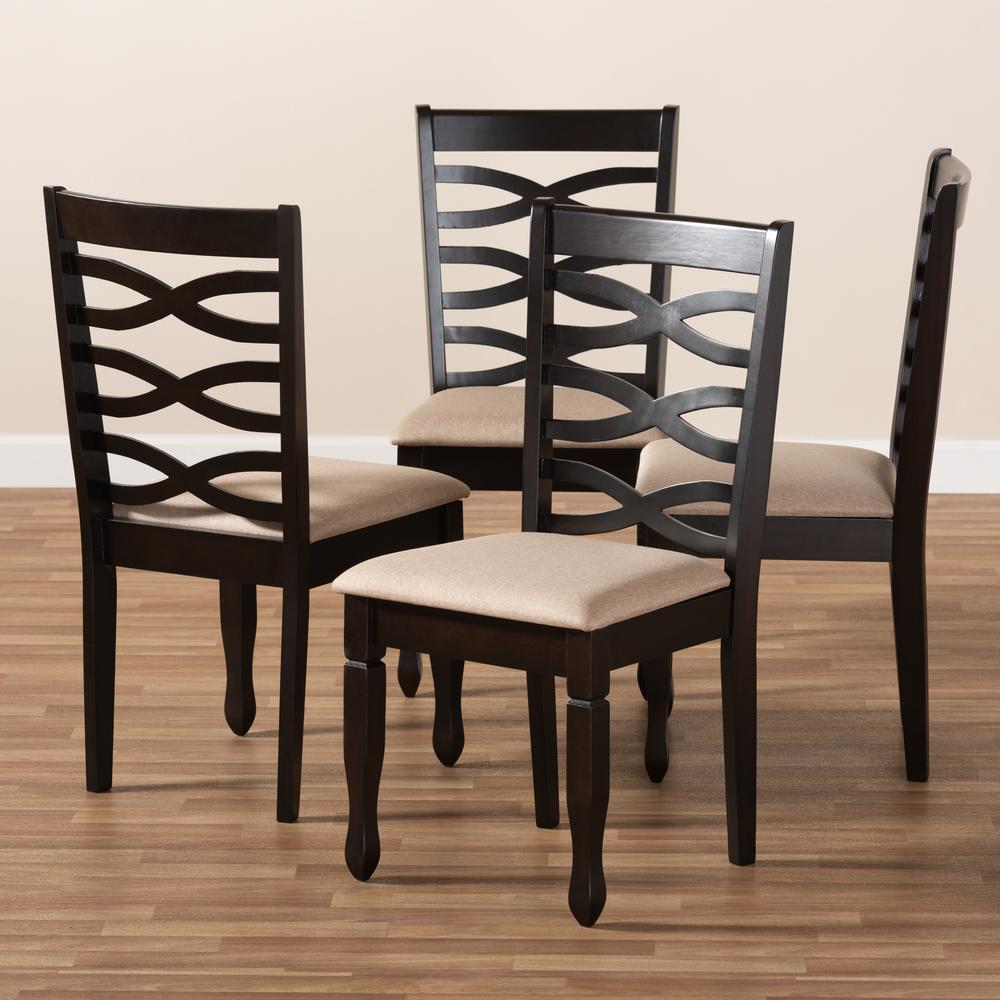 Sand Fabric Upholstered Espresso Brown Finished Wood Dining Chair Set of 4. Picture 13