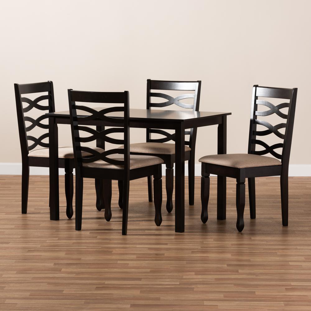Sand Fabric Upholstered Espresso Brown Finished Wood 5-Piece Dining Set. Picture 9