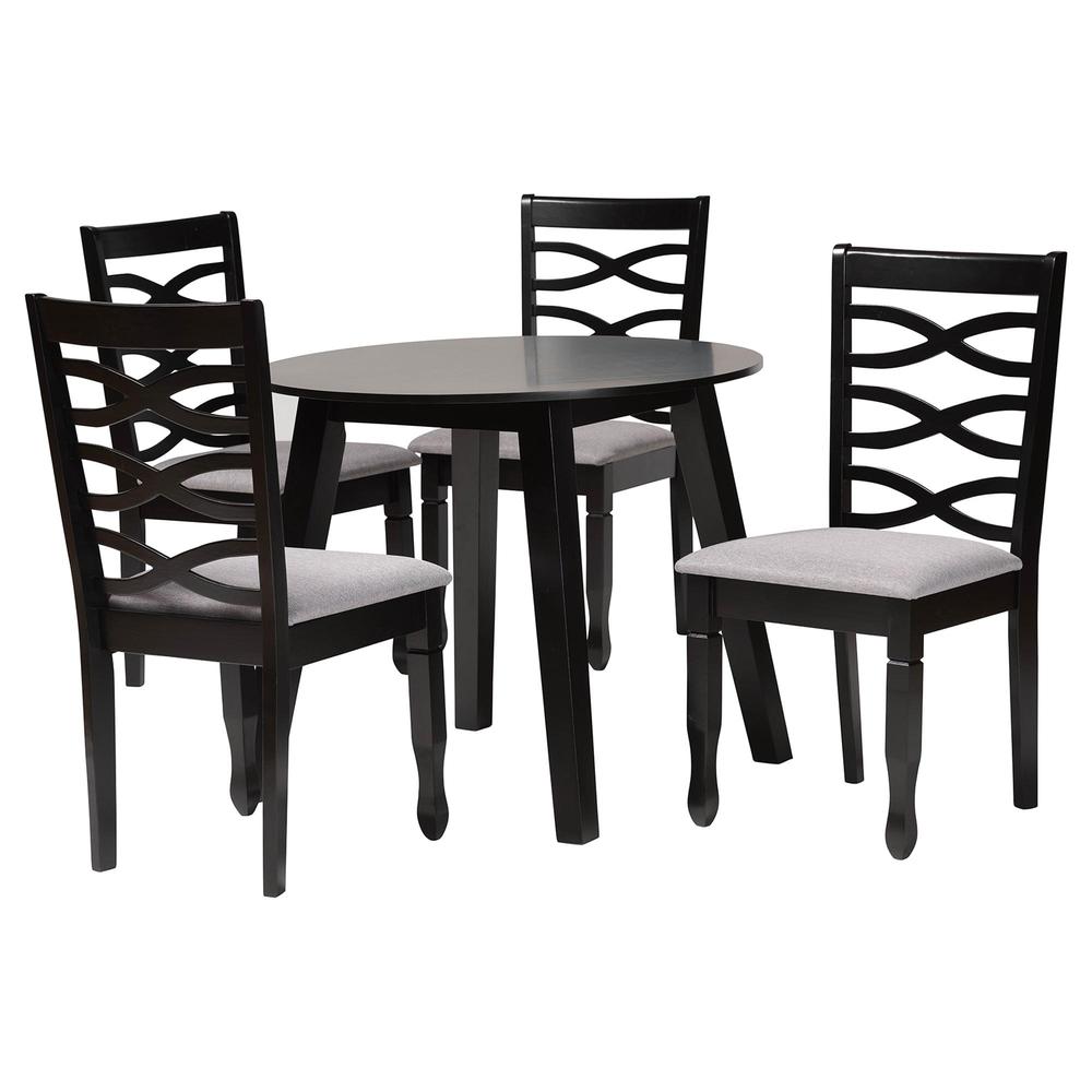Darina Modern Grey Fabric and Dark Brown Finished Wood 5-Piece Dining Set. Picture 11