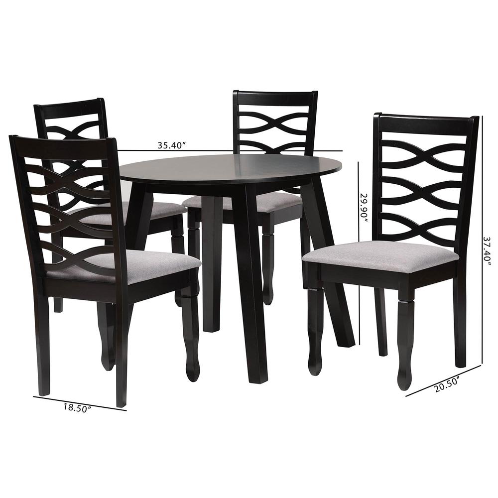 Darina Modern Grey Fabric and Dark Brown Finished Wood 5-Piece Dining Set. Picture 20