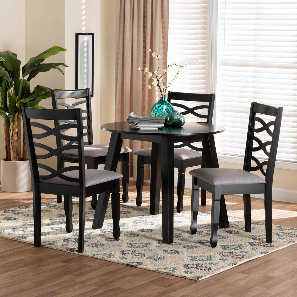 Darina Modern Grey Fabric and Dark Brown Finished Wood 5-Piece Dining Set. Picture 18