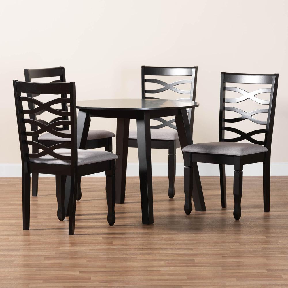 Darina Modern Grey Fabric and Dark Brown Finished Wood 5-Piece Dining Set. Picture 19