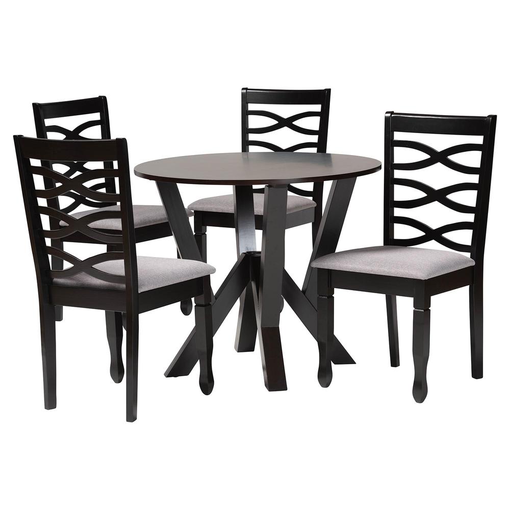 Ariane Modern Grey Fabric and Dark Brown Finished Wood 5-Piece Dining Set. Picture 11