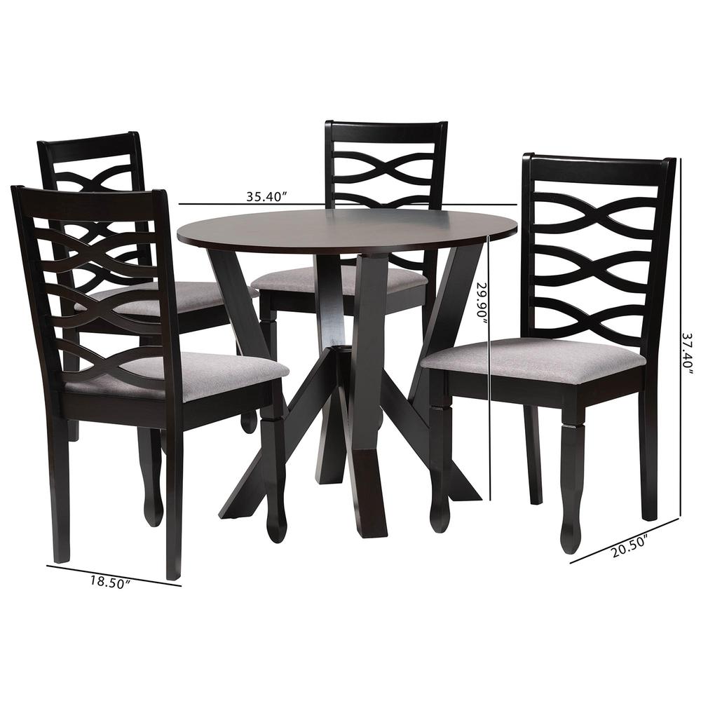 Ariane Modern Grey Fabric and Dark Brown Finished Wood 5-Piece Dining Set. Picture 20