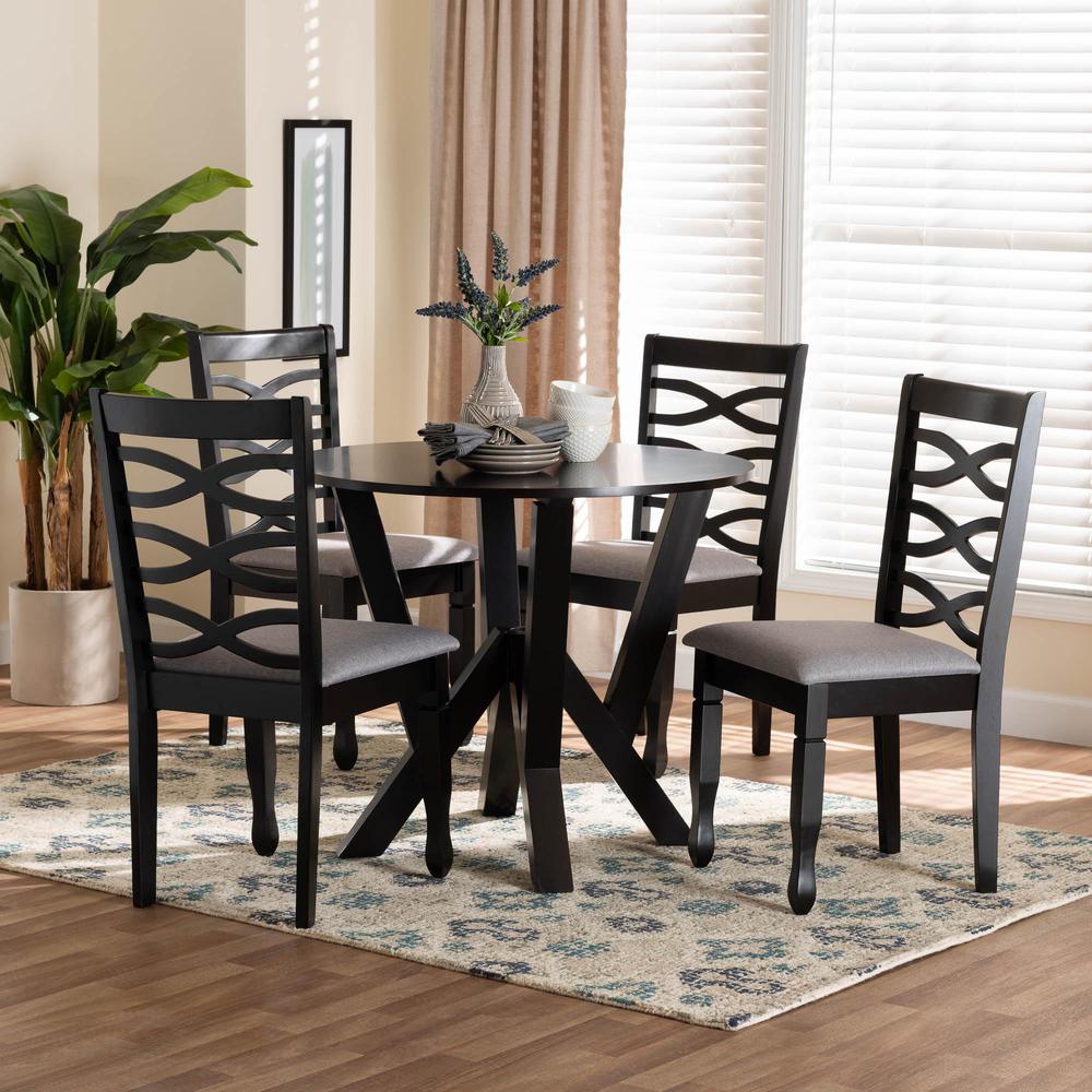 Ariane Modern Grey Fabric and Dark Brown Finished Wood 5-Piece Dining Set. Picture 18