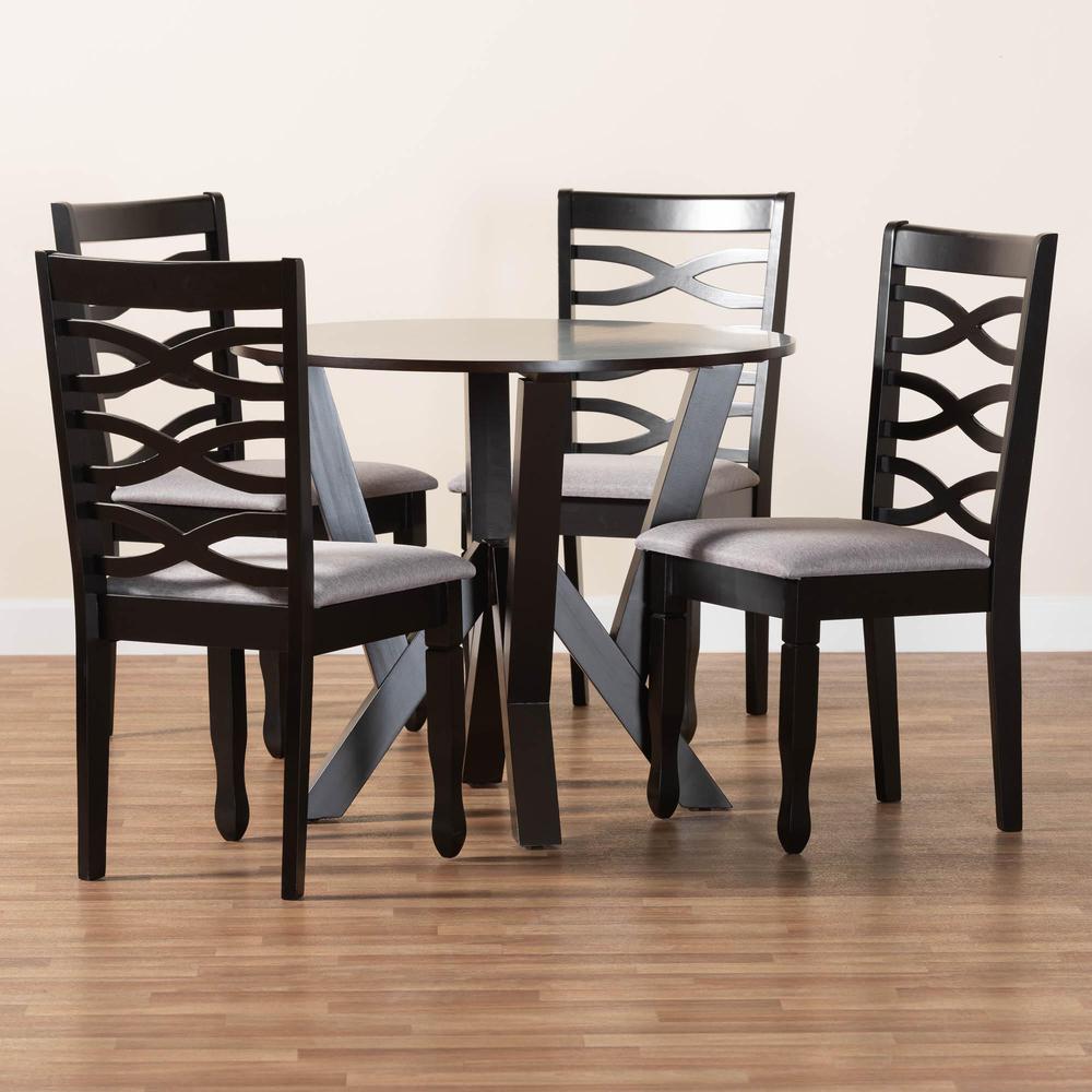 Ariane Modern Grey Fabric and Dark Brown Finished Wood 5-Piece Dining Set. Picture 19