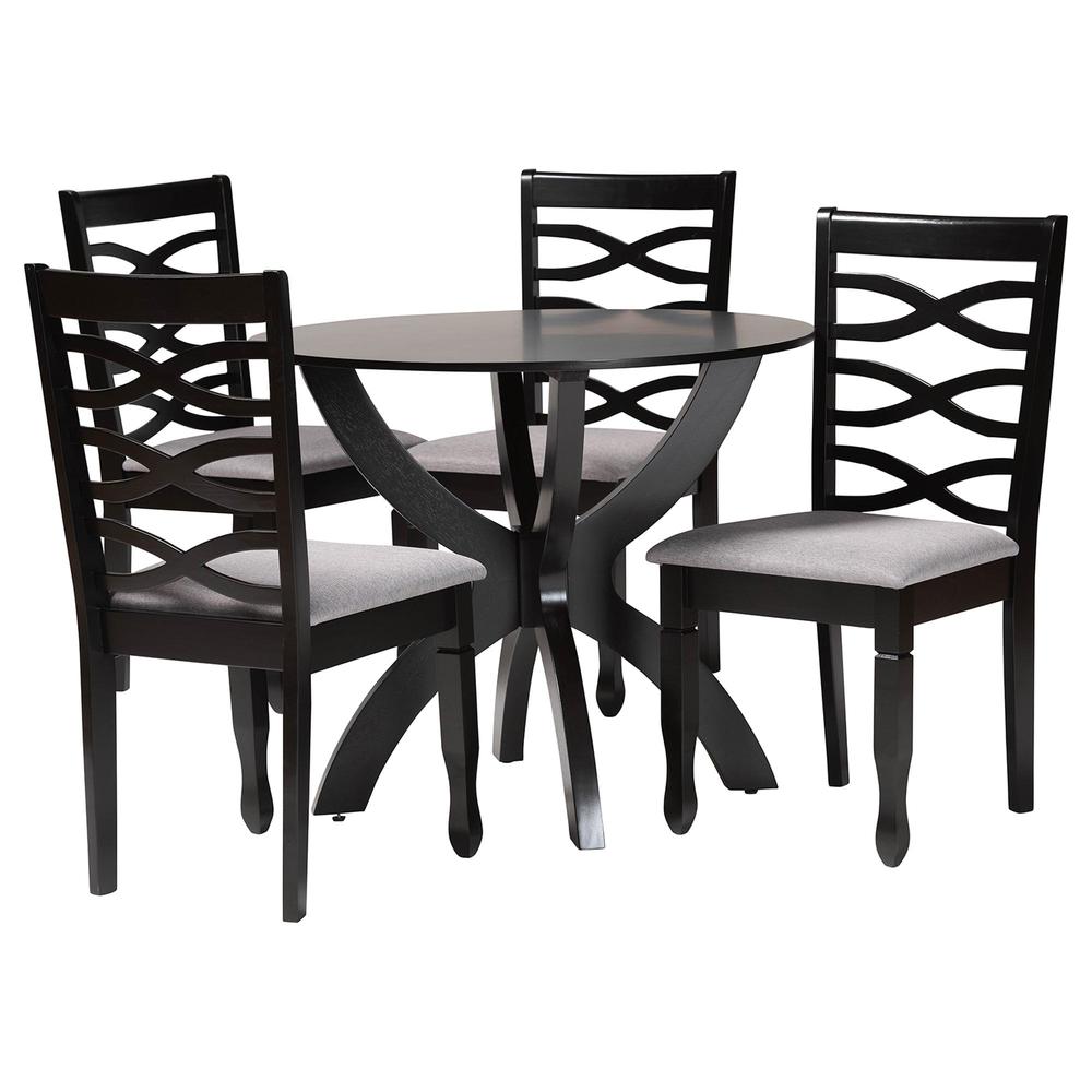 Aspen Modern Grey Fabric and Dark Brown Finished Wood 5-Piece Dining Set. Picture 11