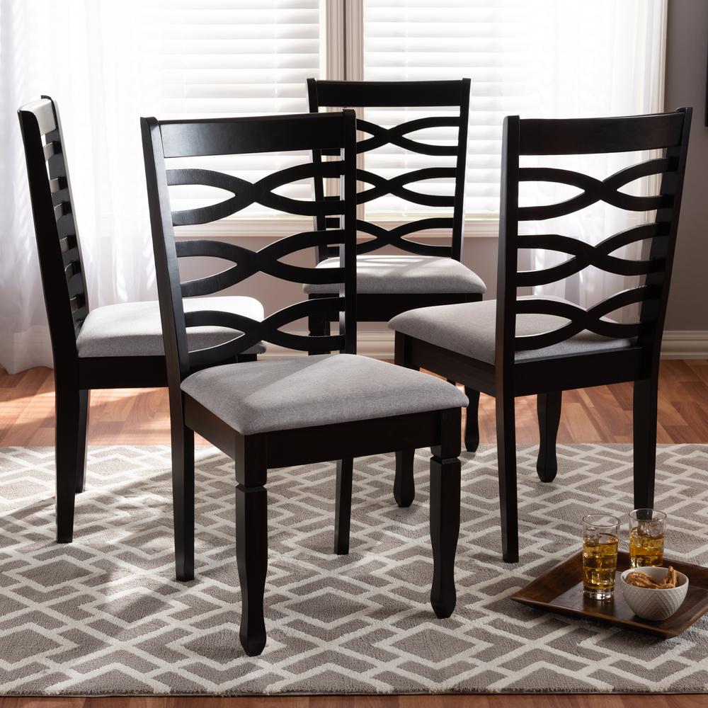 Gray Fabric Upholstered Espresso Brown Finished Wood Dining Chair Set of 4. Picture 12