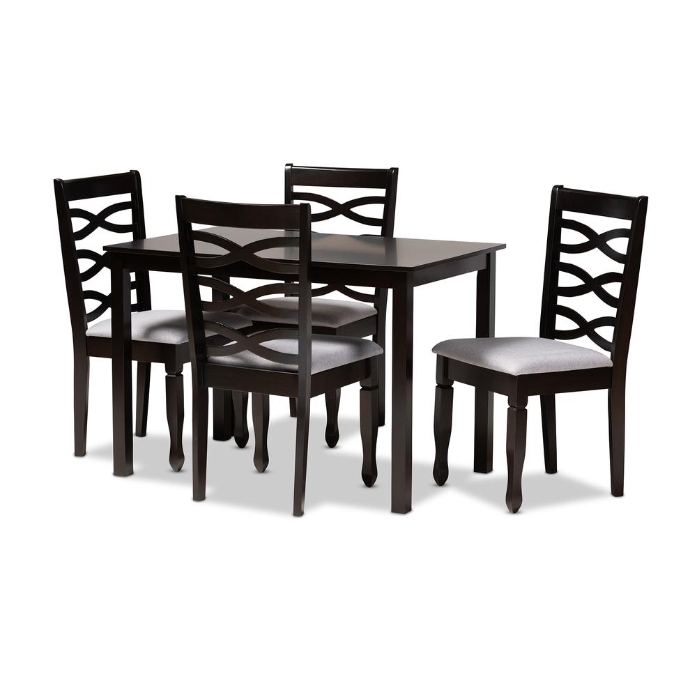 Gray Fabric Upholstered Espresso Brown Finished Wood 5-Piece Dining Set. Picture 6