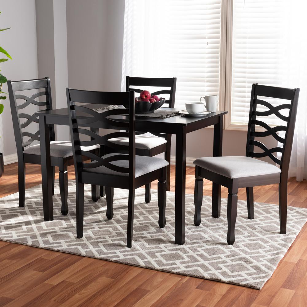 Gray Fabric Upholstered Espresso Brown Finished Wood 5-Piece Dining Set. Picture 8