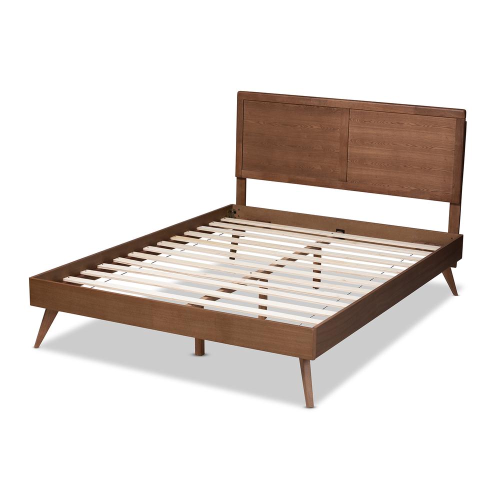 Zenon Mid-Century Modern Walnut Brown Finished Wood Full Size Platform Bed. Picture 13