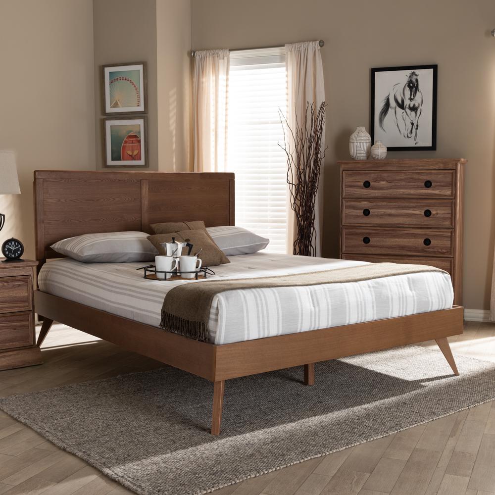 Zenon Mid-Century Modern Walnut Brown Finished Wood Full Size Platform Bed. Picture 11