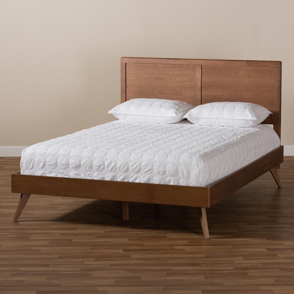 Zenon Mid-Century Modern Walnut Brown Finished Wood Full Size Platform Bed. Picture 17