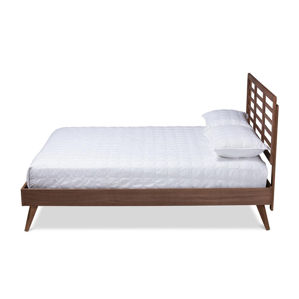 Baxton Studio Calisto Mid-Century Modern Walnut Brown Finished Wood Queen Size Platform Bed. Picture 2