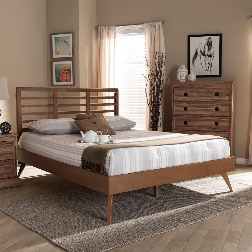 Baxton Studio Calisto Mid-Century Modern Walnut Brown Finished Wood Queen Size Platform Bed. Picture 6