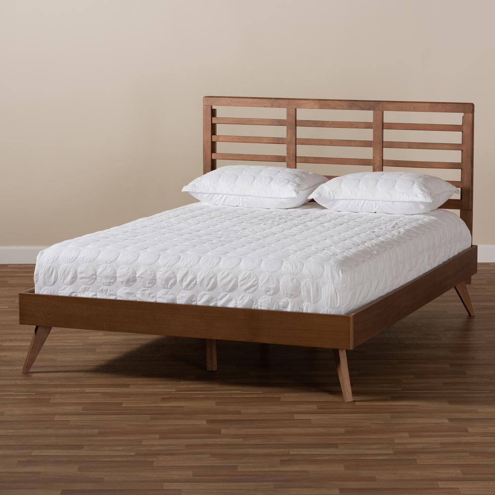 Calisto Mid-Century Modern Walnut Brown Finished Wood Full Size Platform Bed. Picture 17