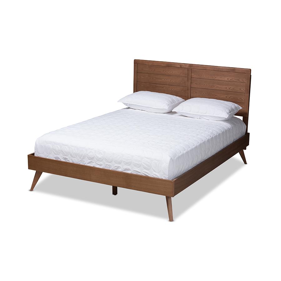 Artemis Mid-Century Modern Walnut Brown Finished Wood Queen Size Platform Bed. Picture 1