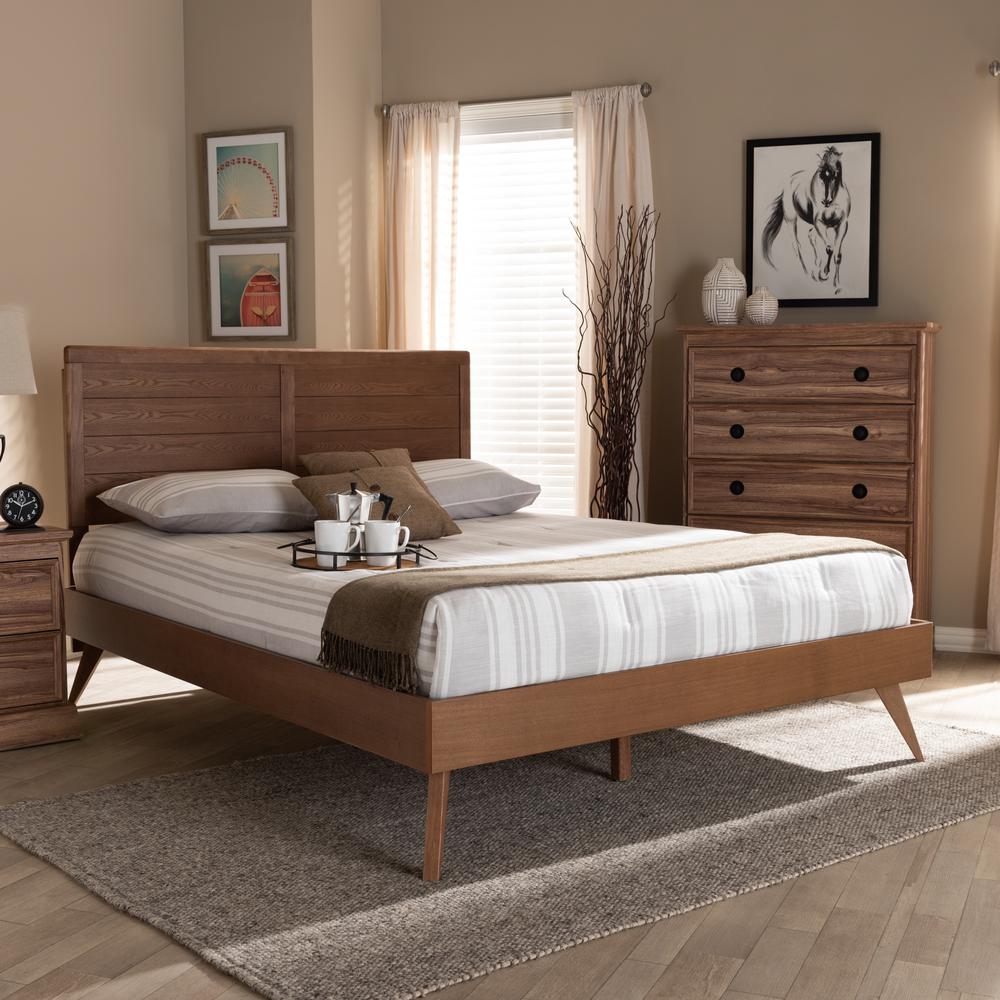 Artemis Mid-Century Modern Walnut Brown Finished Wood Full Size Platform Bed. Picture 11