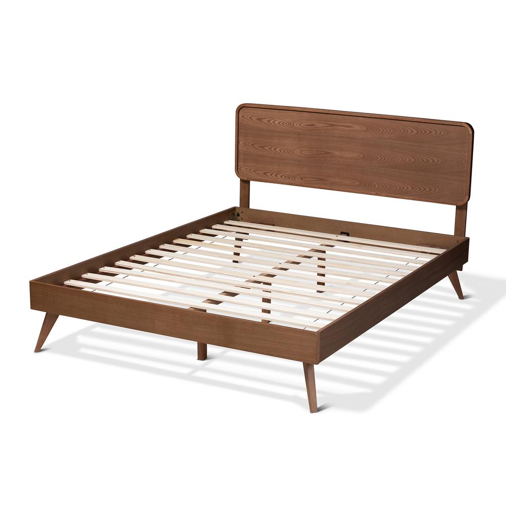Demeter Mid-Century Modern Walnut Brown Finished Wood Full Size Platform Bed. Picture 13