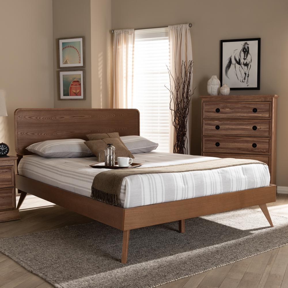 Demeter Mid-Century Modern Walnut Brown Finished Wood Full Size Platform Bed. Picture 11