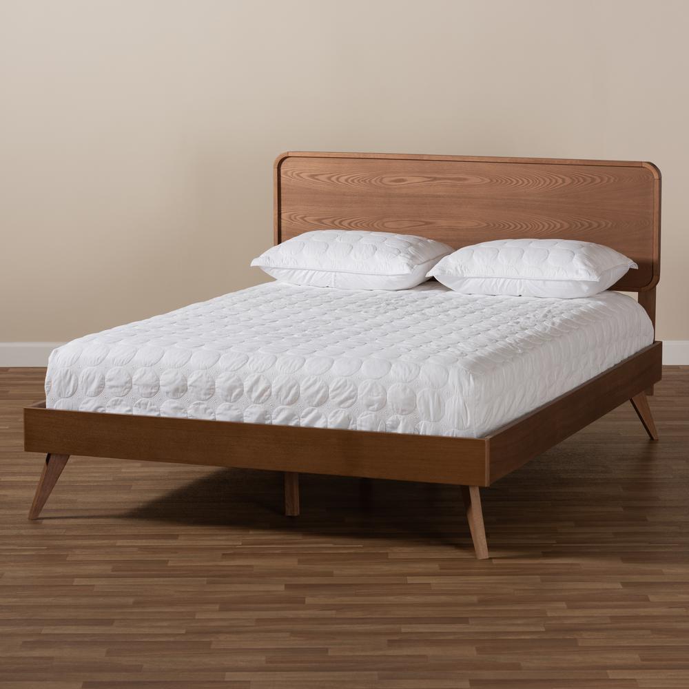 Demeter Mid-Century Modern Walnut Brown Finished Wood Full Size Platform Bed. Picture 17