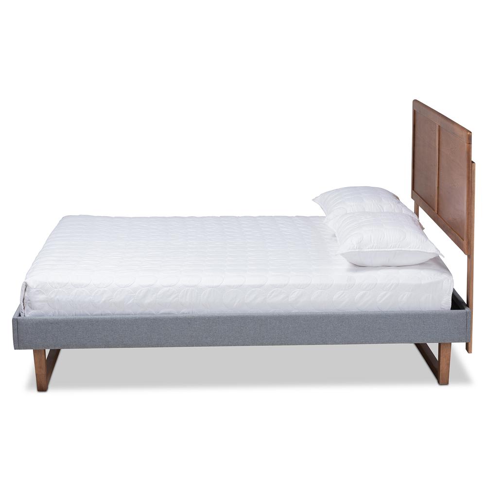 Baxton Studio Allegra MidCentury Modern Dark Grey Fabric Upholstered and Ash Walnut Brown Finished Wood Queen Size Platform Bed. Picture 2
