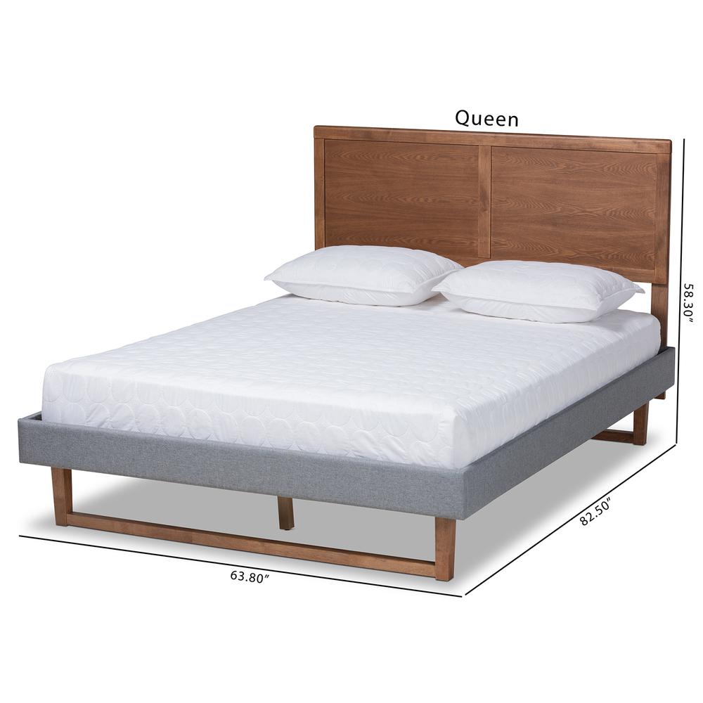 Baxton Studio Allegra MidCentury Modern Dark Grey Fabric Upholstered and Ash Walnut Brown Finished Wood Queen Size Platform Bed. Picture 9
