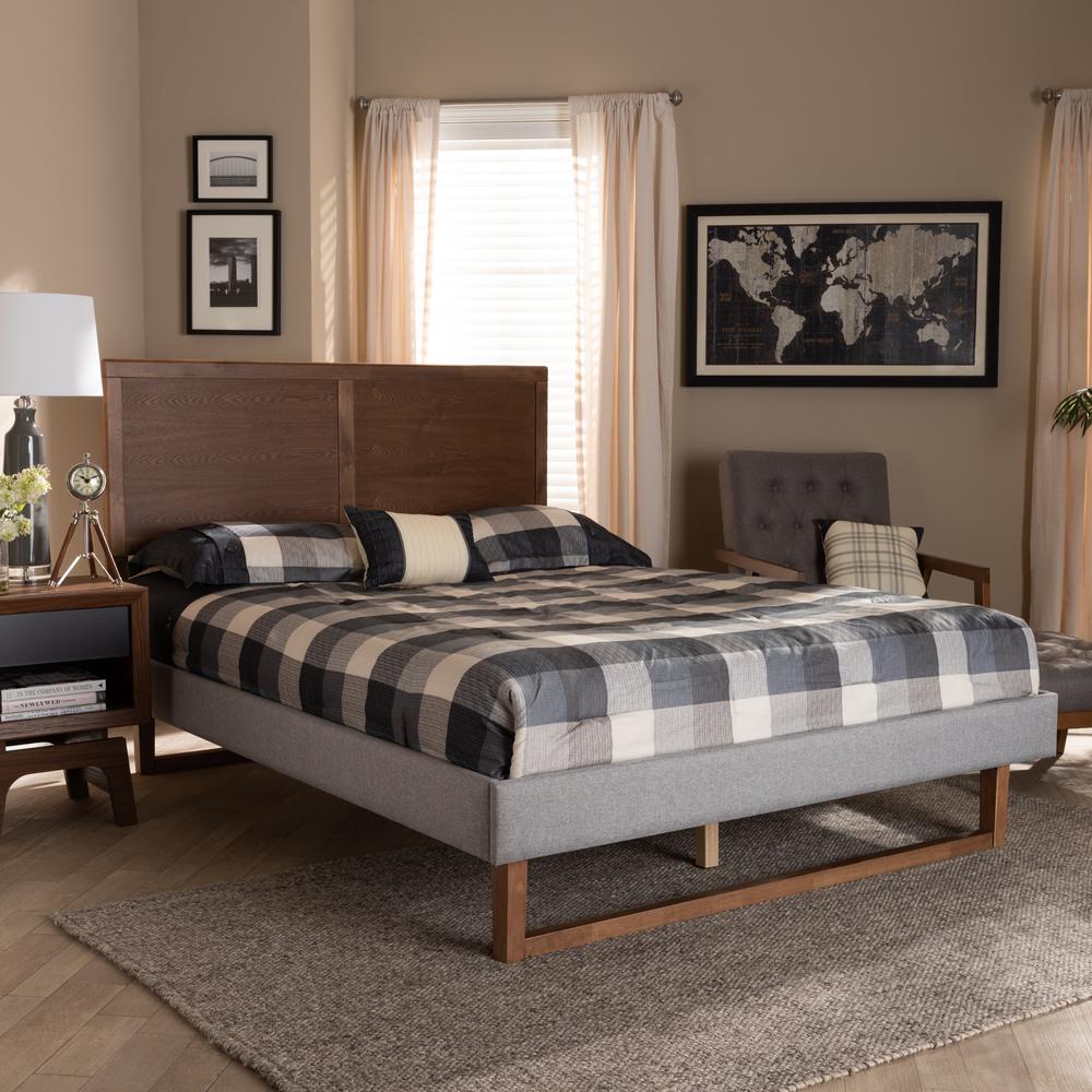 Baxton Studio Eloise Rustic Modern Light Grey Fabric Upholstered and Ash Walnut Brown Finished Wood Full Size Platform Bed. Picture 6