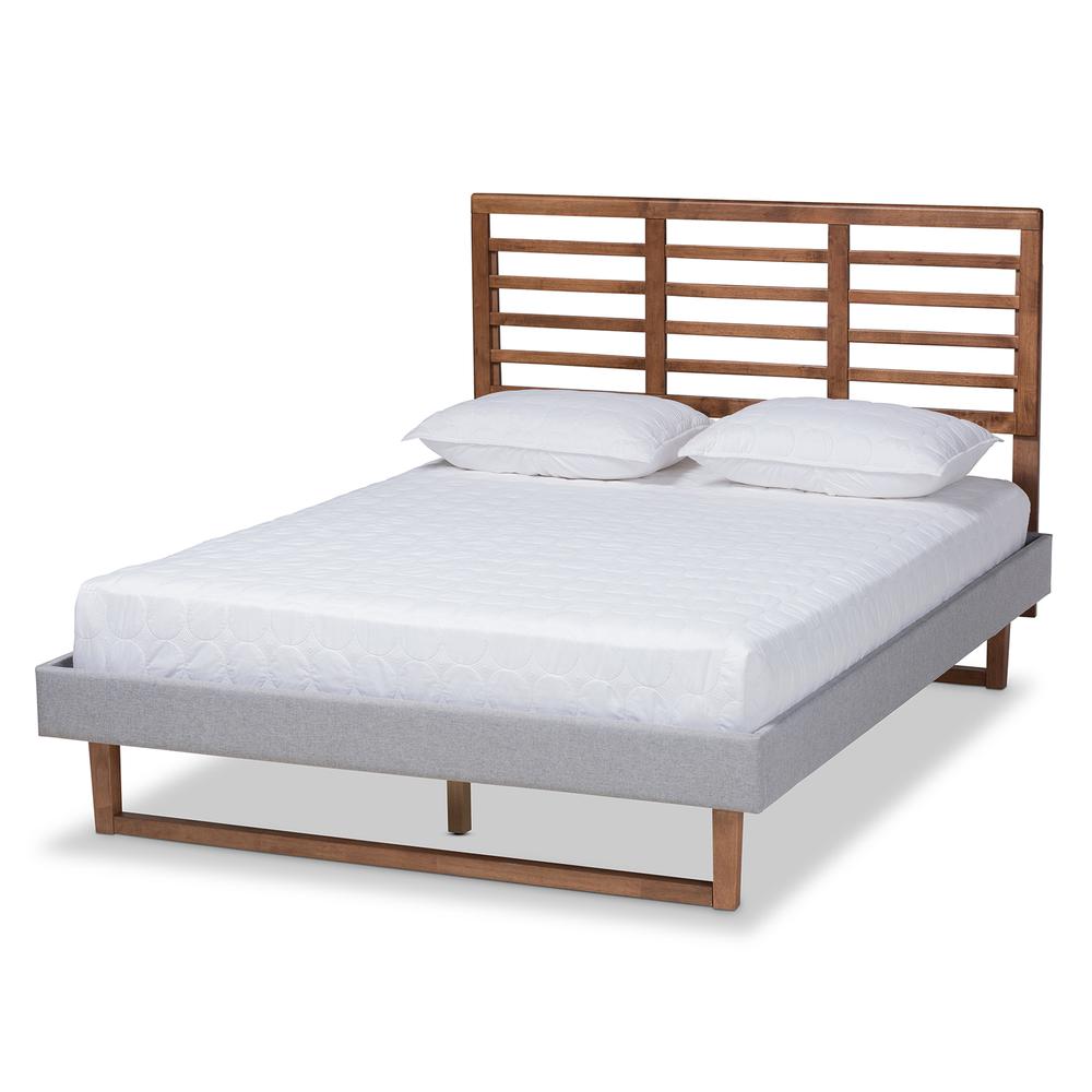 Baxton Studio Luciana Modern and Contemporary Light Grey Fabric Upholstered and Ash Walnut Brown Finished Wood Full Size Platform Bed. Picture 1