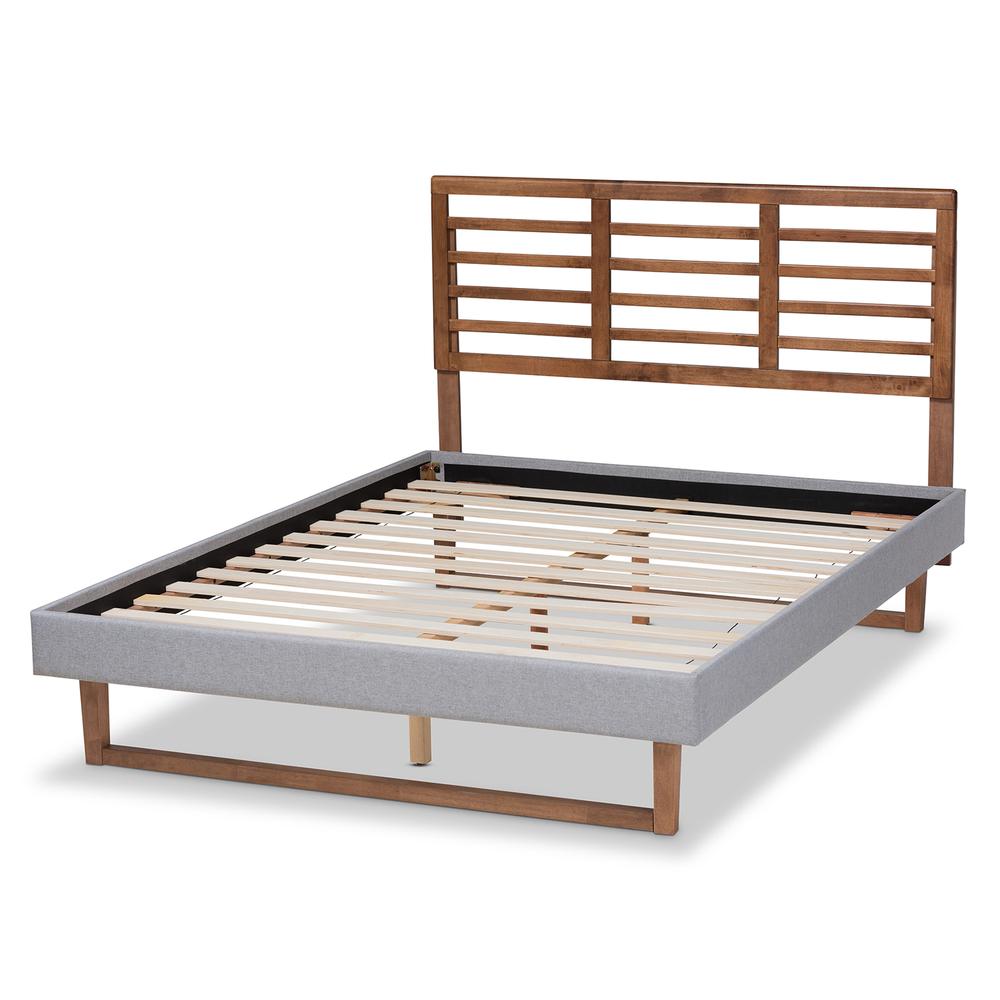 Baxton Studio Luciana Modern and Contemporary Light Grey Fabric Upholstered and Ash Walnut Brown Finished Wood Full Size Platform Bed. Picture 3