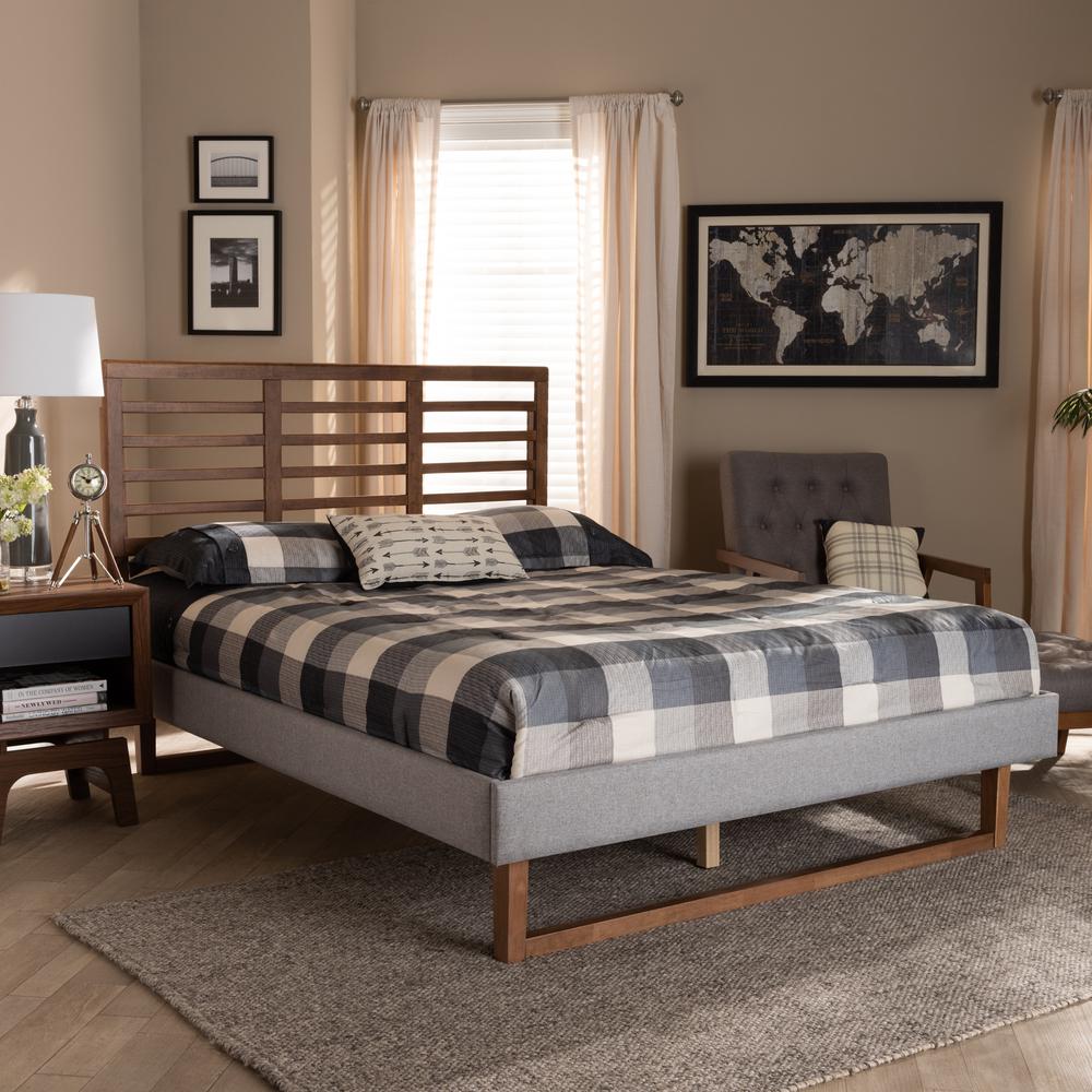 Baxton Studio Luciana Modern and Contemporary Light Grey Fabric Upholstered and Ash Walnut Brown Finished Wood Full Size Platform Bed. Picture 6