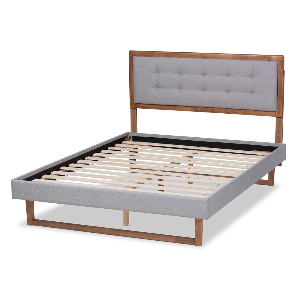 Baxton Studio Livinia Modern Transitional Light Grey Fabric Upholstered and Ash Walnut Brown Finished Wood Queen Size Platform Bed. Picture 3