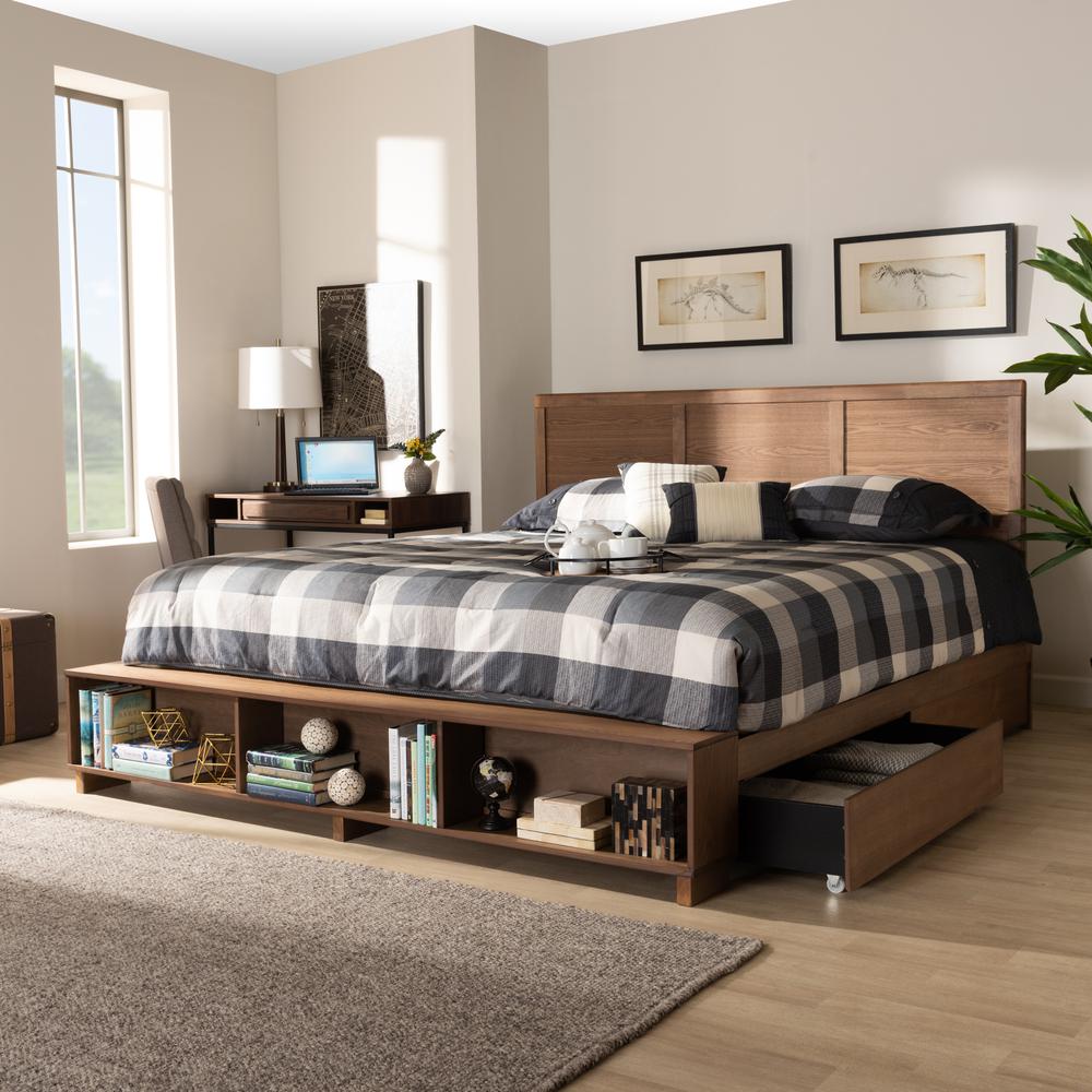 Wood King Size 4-Drawer Platform Storage Bed with Built-In Shelves. Picture 22